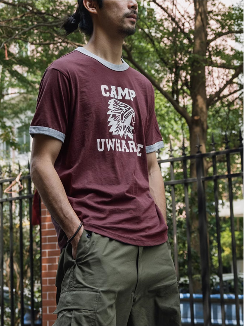 2色展開◆色味、プリントの雰囲気もGOOD◆ヴィンテージ復刻 CAMP UWHARRIE リンガーTシャツ◆S~2XL