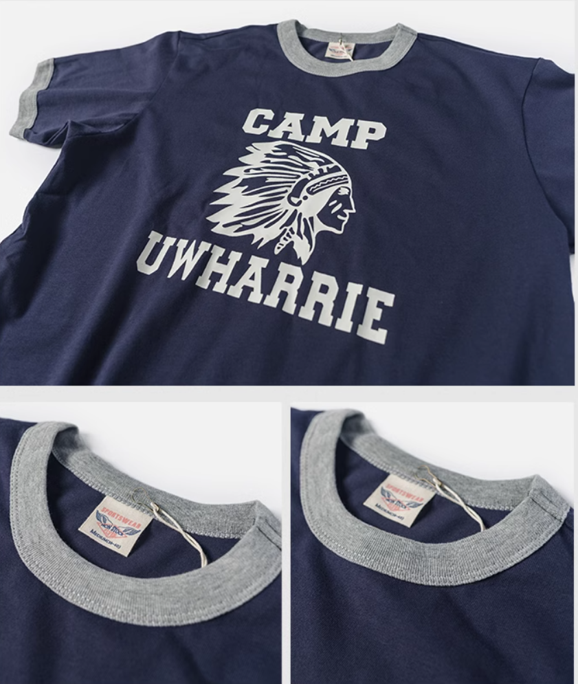 2色展開◆色味、プリントの雰囲気もGOOD◆ヴィンテージ復刻 CAMP UWHARRIE リンガーTシャツ◆S~2XL