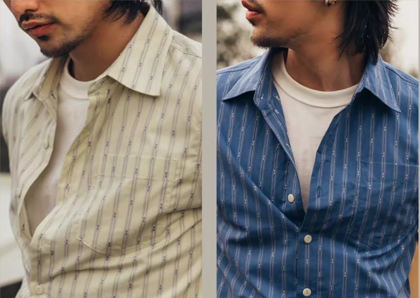 △ヴィンテージ復刻 コットンジャガードストライプ 半袖 クラシックシャツ▽S~3XL