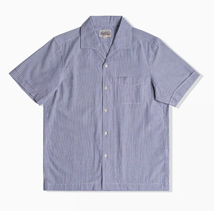 △ヴィンテージ復刻 コットンストライプ 半袖 イタリアンカラーシャツ▽S~3XL