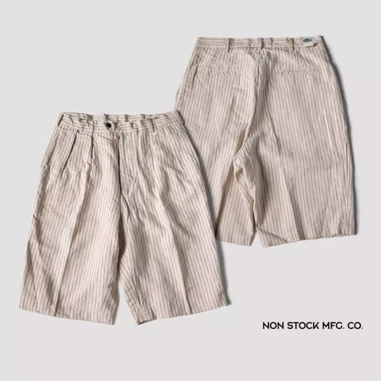 △ヴィンテージ復刻 リネンストライプ 2タック ベースボール ショーツ▽XS~XL