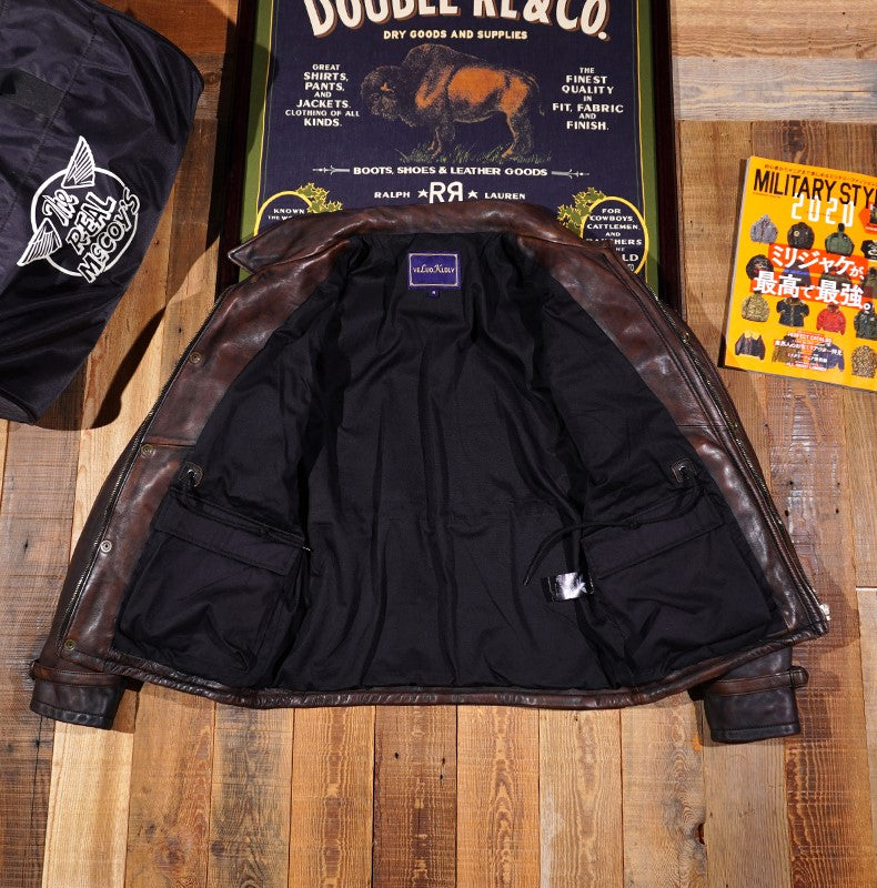 ヴィンテージ加工 ホースハイドレザー ハンティングジャケット M~4XL