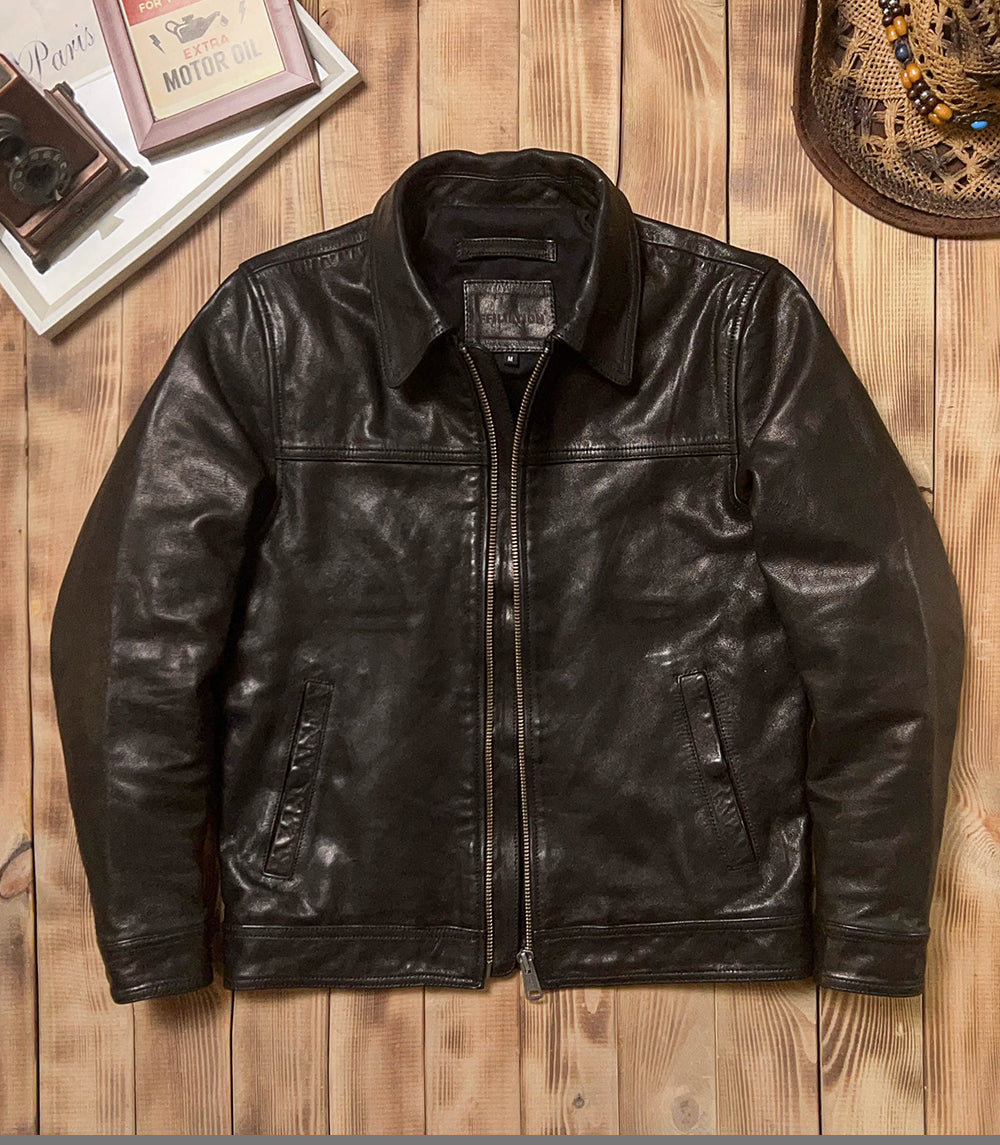 SALEプライス★VINTAGE復刻デザイン 植物タンニンなめし ゴートレザー シングルライダースジャケット★M~5XL