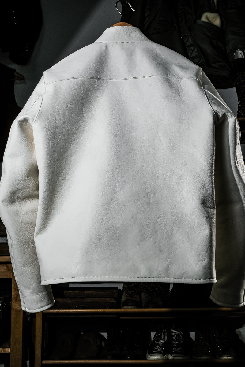 ホワイトカラー ゴートレザー シングルライダースジャケット S~2XL