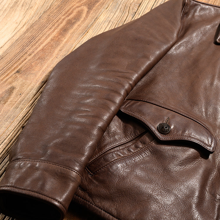 2色展開◇1930's VINTAGE復刻デザイン 植物タンニンなめし カウレザー シングルライダースジャケット◇M~3XL