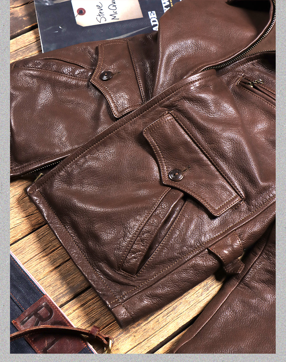 1930's VINTAGE復刻デザイン 水染植物タンニンなめし カウレザー シングルライダースジャケット M~5XL