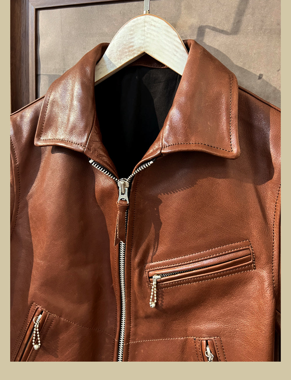 植物タンニン鞣し カウレザー シングルライダース ジャケット S~3XL