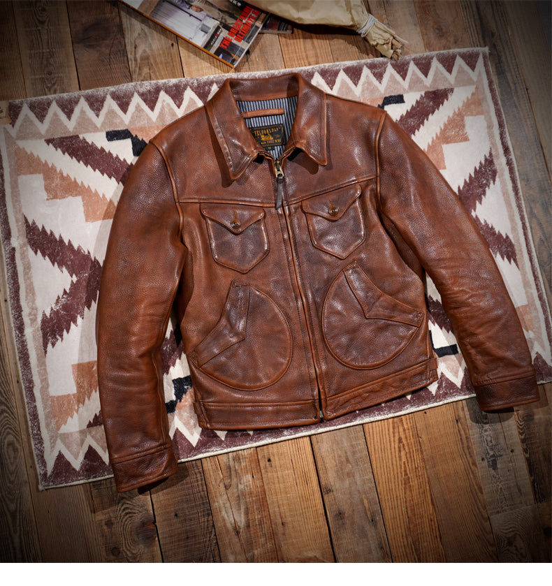 2㎜厚◇70’s ヴィンテージ加工 カウレザー シングルライダース ジャケット◇ S~4XL