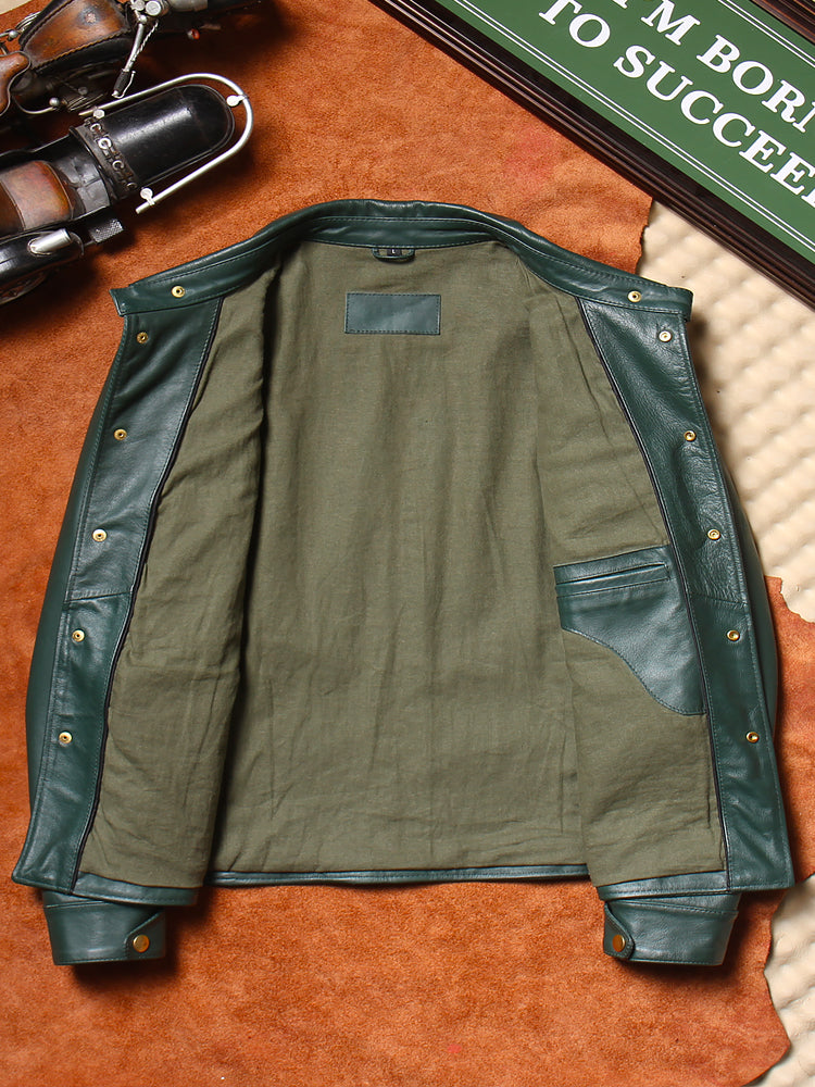 ▲昨シーズン物売り切れ価格▼グリーンカラーカウレザー ジャケット M~4XL