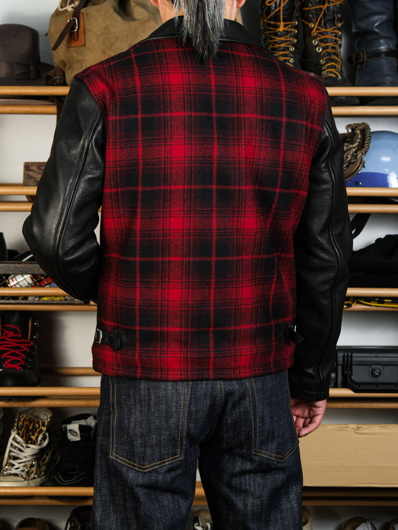 ◇1930’sヴィンテージ復刻デザイン バッファローチェックウール 切替 レザージャケット◇S~3XL