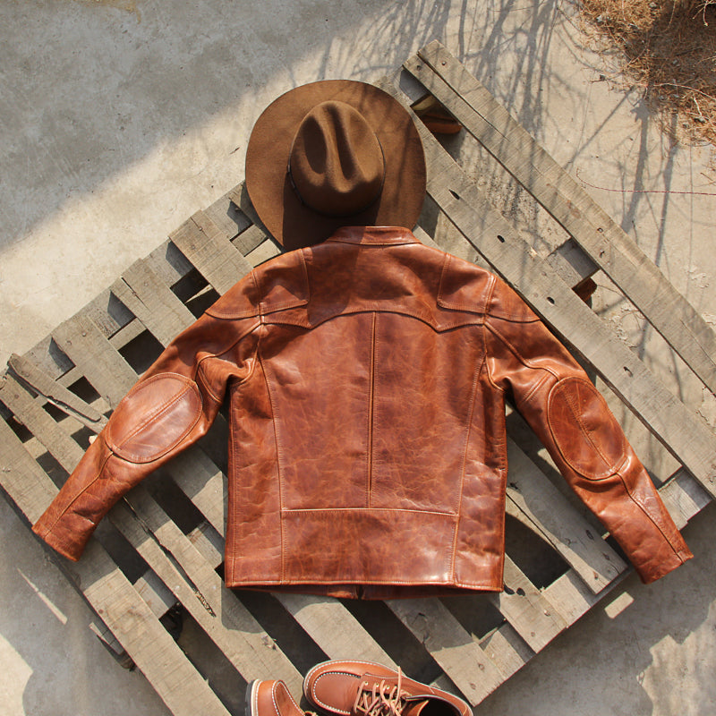 ワックス加工カウレザー シングルライダースジャケット M~4XL