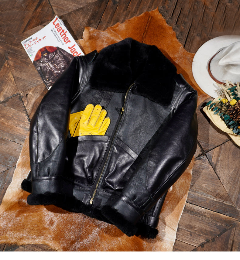 ★★オーストラリア産ムートン オールブラック B-3フライトジャケット★★S~4XL