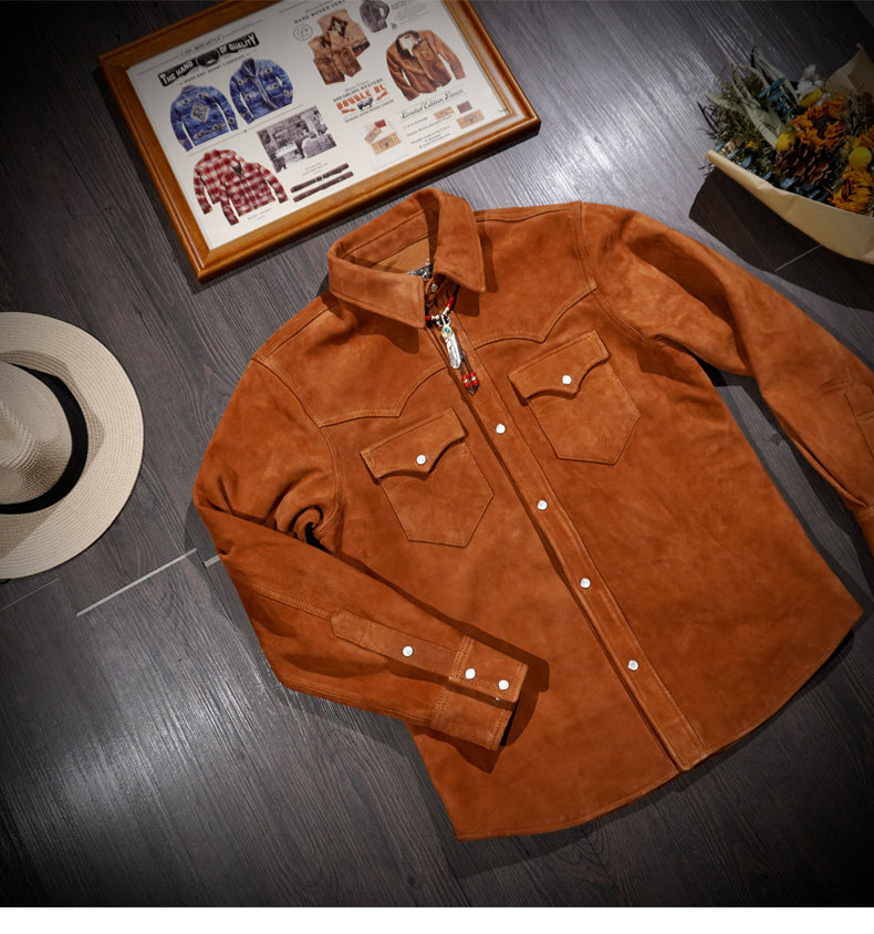 ★シープレザー スウェード ウエスタンシャツ★S~4XL
