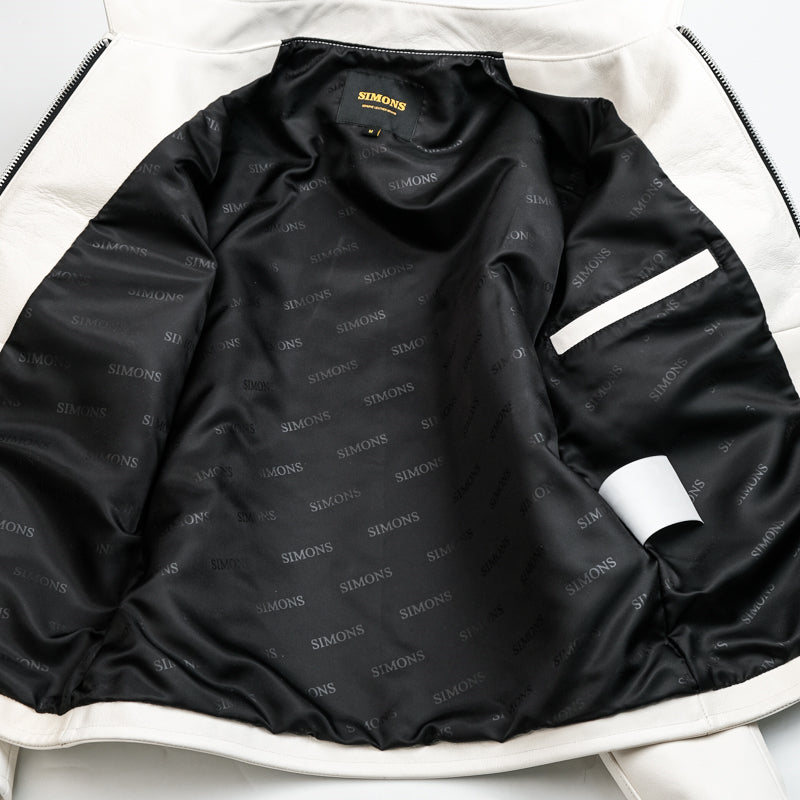 ホワイトカラー ゴートレザー シングルライダースジャケット S~2XL
