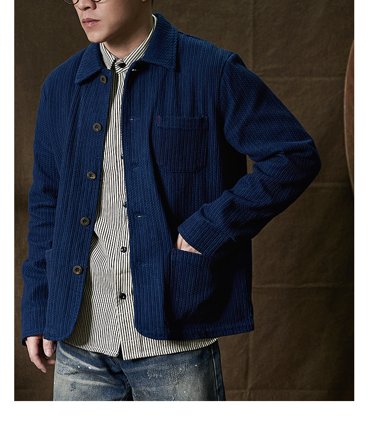 ◇ヴィンテージフレンチワークスタイル復刻 インディゴ染め コットンカバーオールジャケット◇S~2XL
