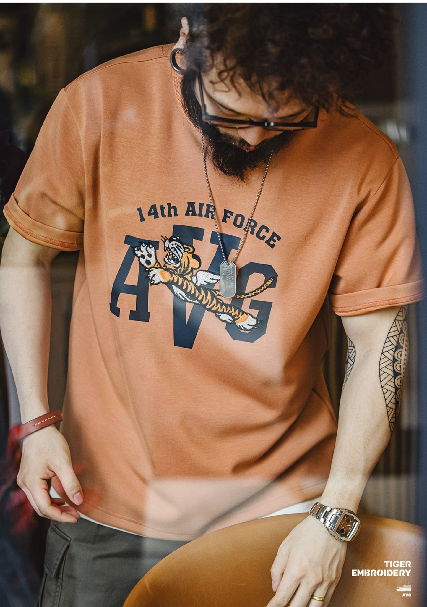 目の詰まった刺繍のクオリティーも抜群◆TIGER刺繍AIR FORCETシャツ◆S~2XL