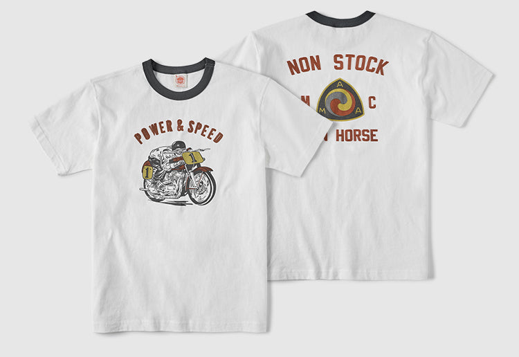 2色展開◆色味、プリントの雰囲気もGOOD◆ヴィンテージ復刻 POWER&SPEEDバイクTシャツ◆S~2XL