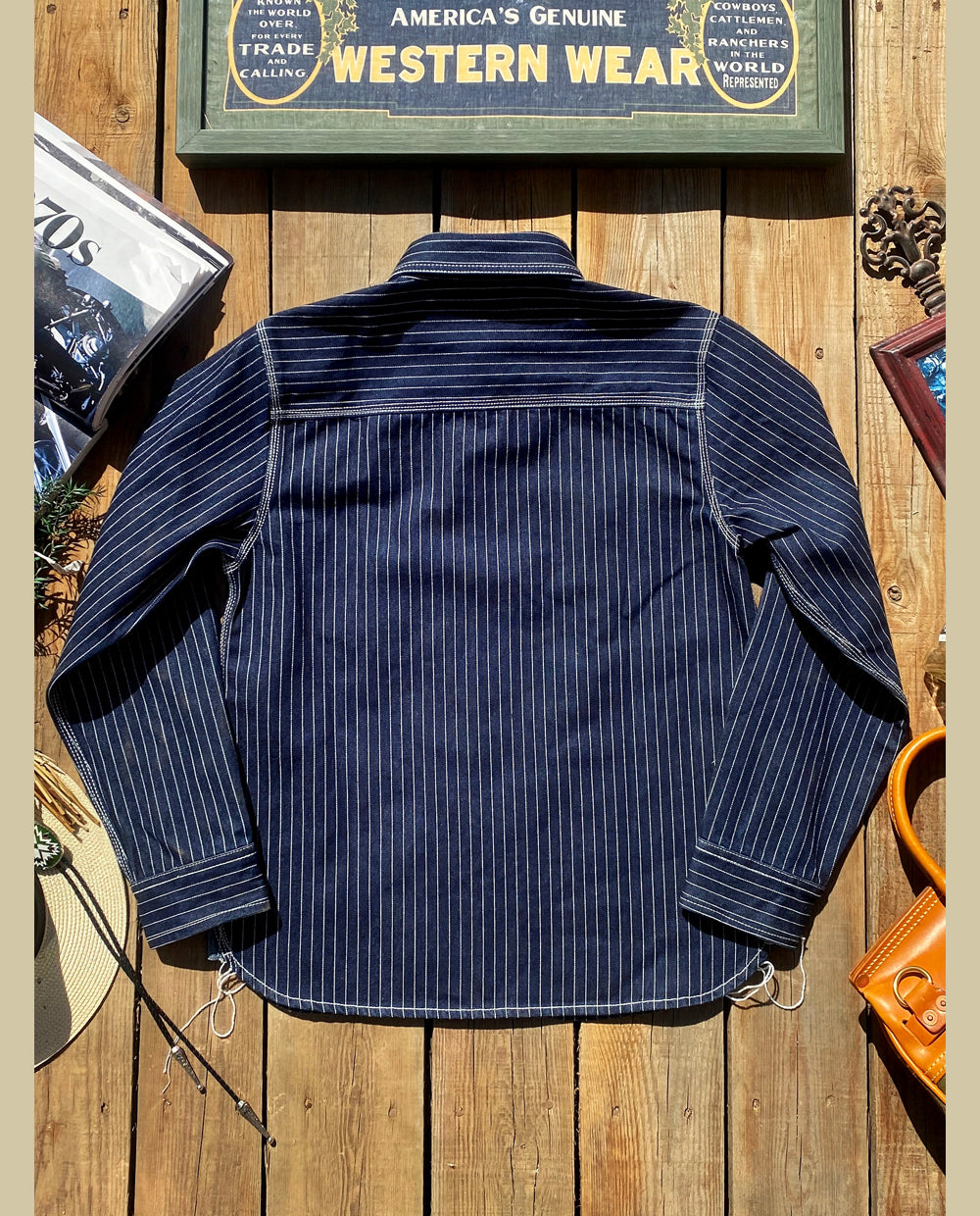 3本針でしっかり△12.5デニムストライプワークシャツ▽S~2XL