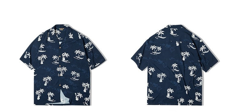 △ヴィンテージ復刻 ウクレレ プリント 半袖 アロハシャツ▽S~2XL