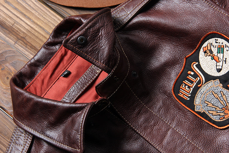 1点のみスペシャルSALE◆Lサイズ☆ヴィンテージ復刻 ワックスコーティング カウレザー A-2ジャケット☆Hell's Angels デザイン