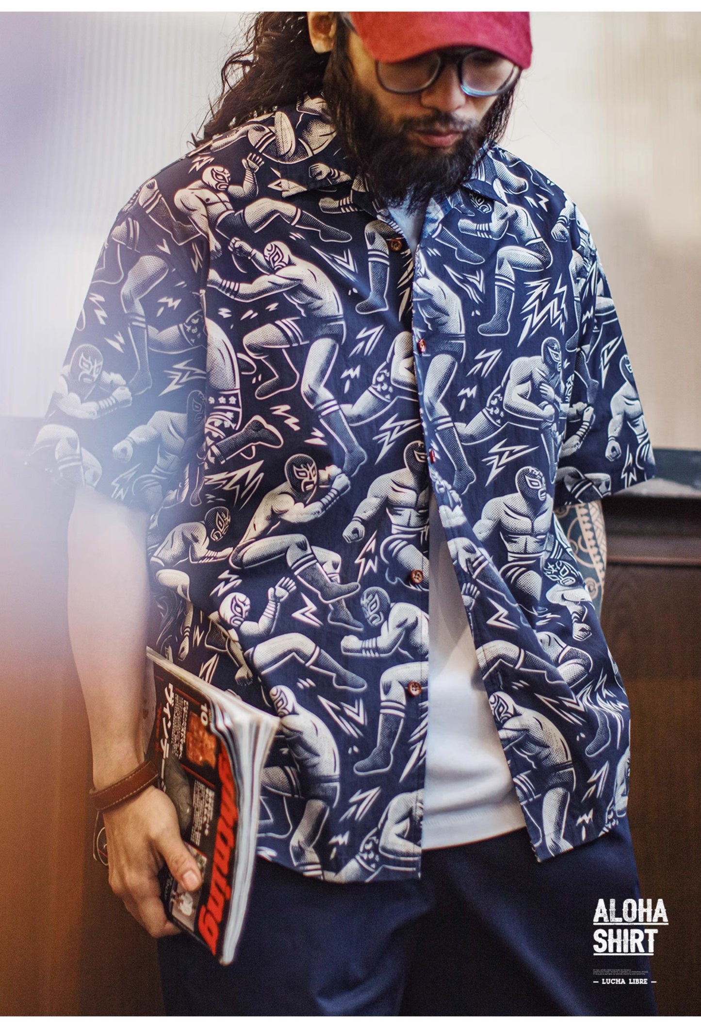 ▲覆面レスラー総柄 アロハシャツ▼S~2XL