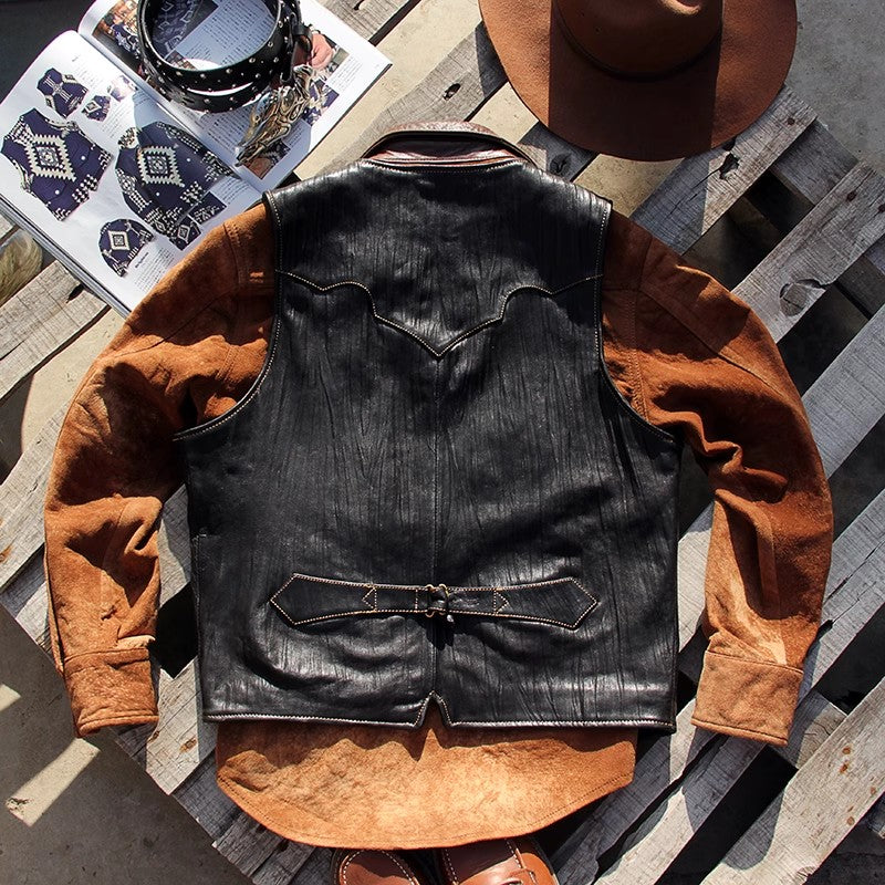 4種の表情★レザーウエスタン ベスト★M~6XL