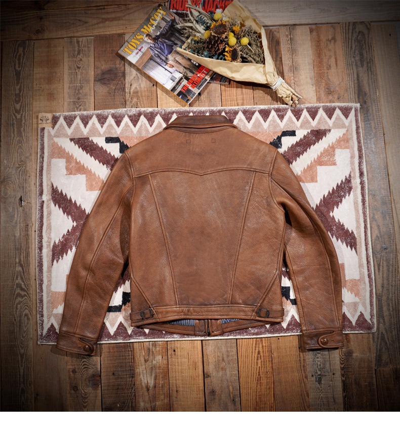 2㎜厚▲70’s ヴィンテージ加工 カウレザー シングルライダース ジャケット▼S~4XL