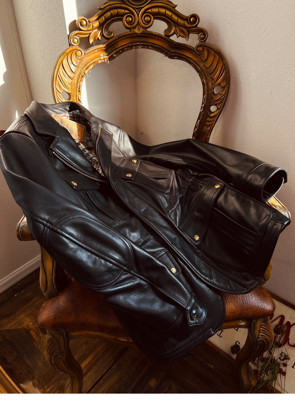 ニュージーランド産ワックスカーフレザー使用▲レザー サファリジャケット▼S~4XL