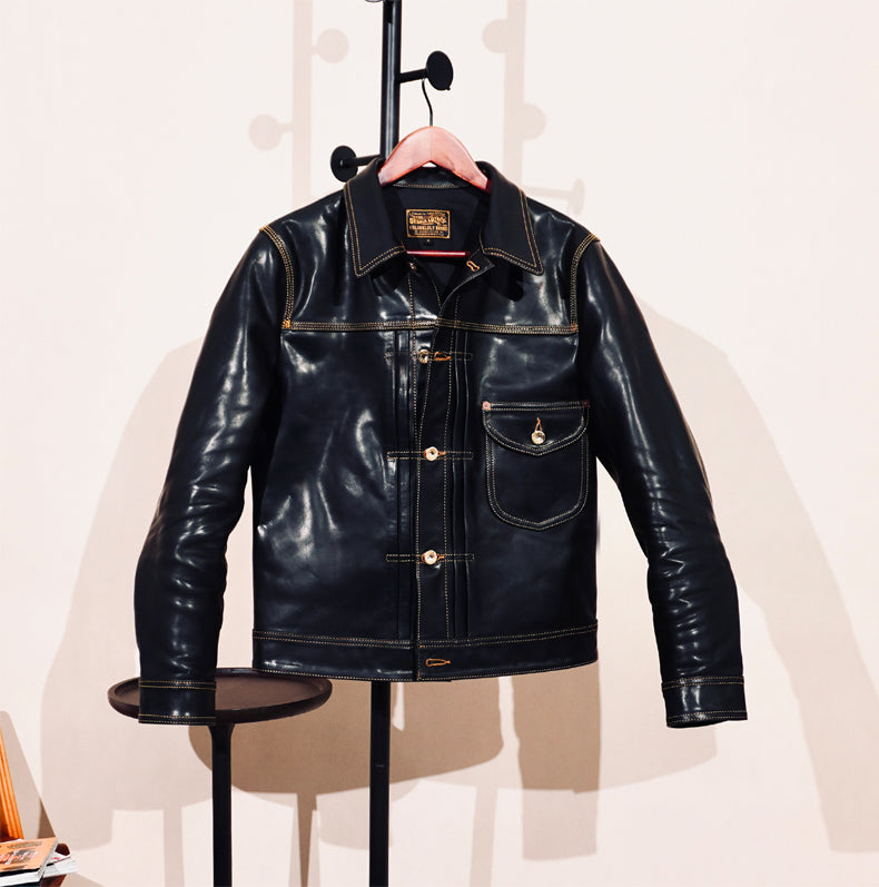 506型 茶芯レザージャケット ☆1st型 506復刻モデル 茶芯ホースハイドレザージャケット☆ブラック S