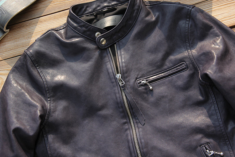 植物タンニン鞣しラムレザー シングルライダースジャケット M~4XL