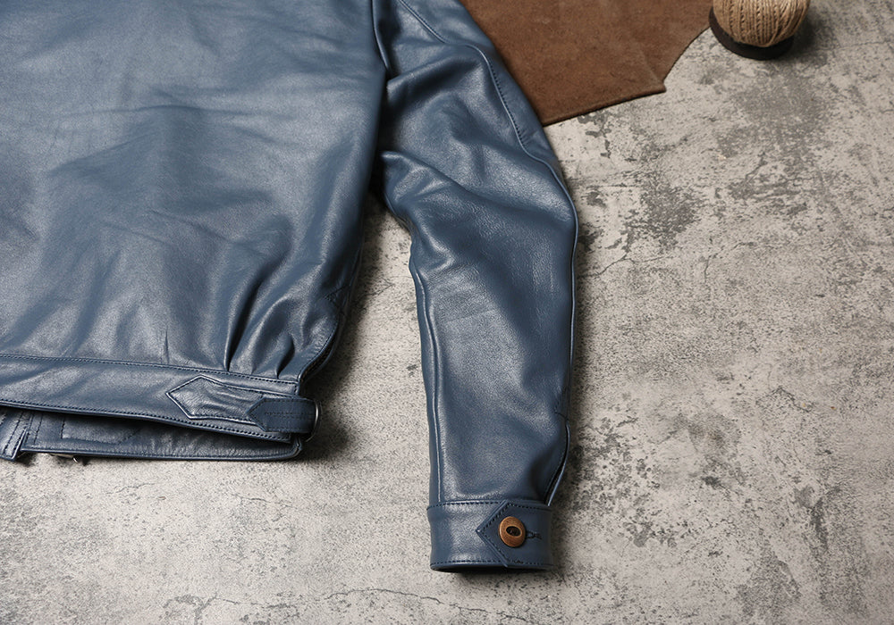 絶妙な色味のブルー◇ドイツ空軍復刻 エーリヒ・ハルトマン モデル カウレザージャケット◇M~4XL