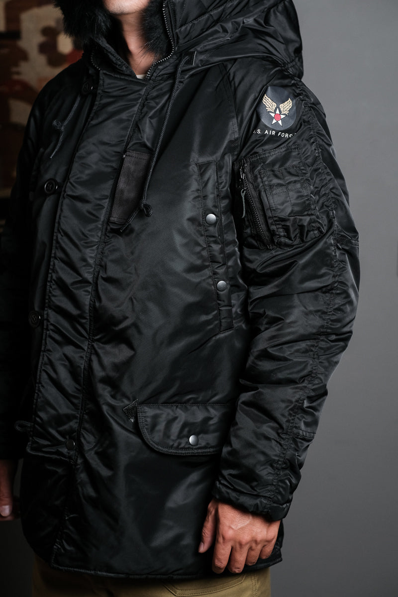 たっぷりファーに中綿で防寒性抜群★ヴィンテージ復刻 N-3Bフライトジャケット★M~3XL black