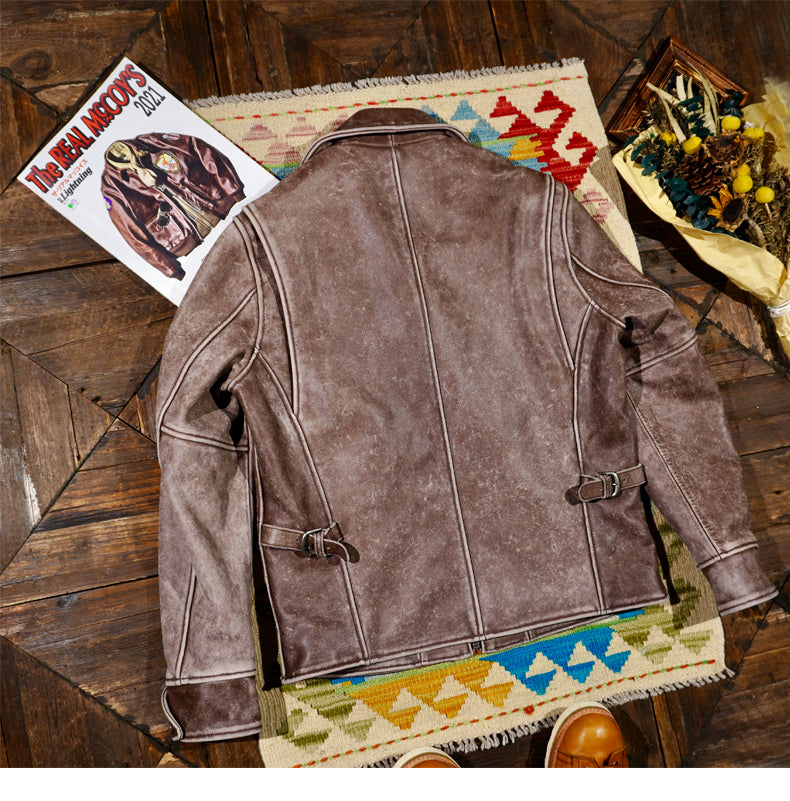 ◇1930’sビンテージ復刻 ウォッシュ加工 カウレザー シングルライダース ジャケット◇S~4XL