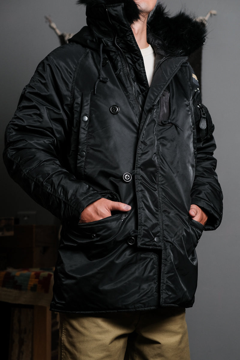 たっぷりファーに中綿で防寒性抜群★ヴィンテージ復刻 N-3Bフライトジャケット★M~3XL black