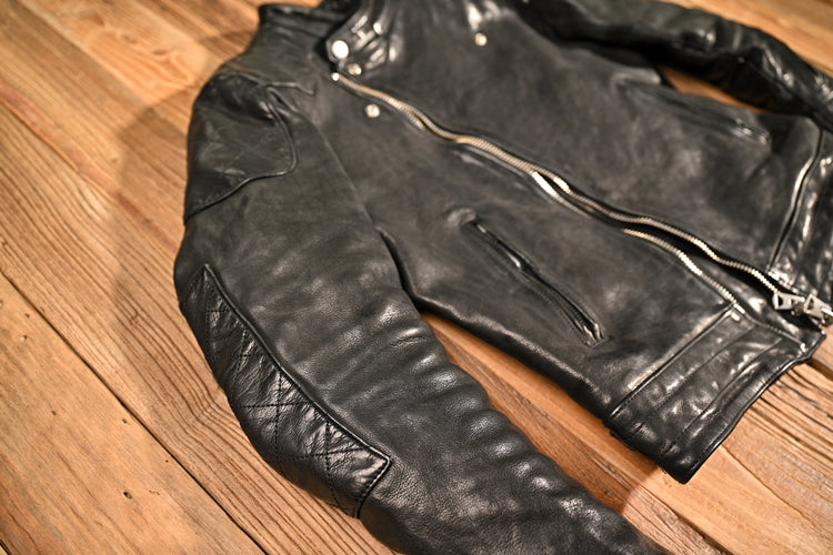 肩、肘パット付き✩植物タンニン鞣し ウォッシュ加工カウレザー ダブルライダースジャケット✩XS~XL