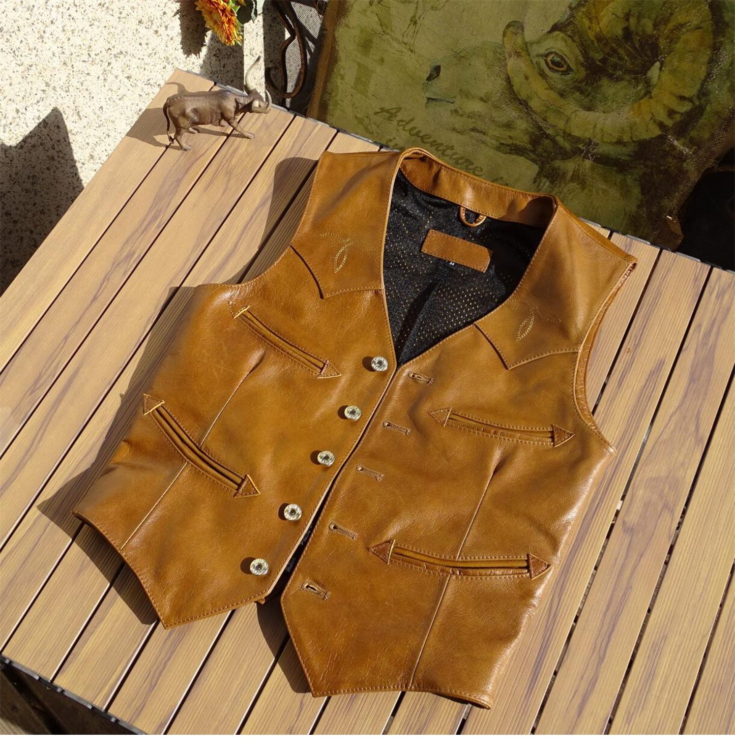 裏地メッシュで夏用にも✩カウレザーウエスタン ベスト✩ S~3XL