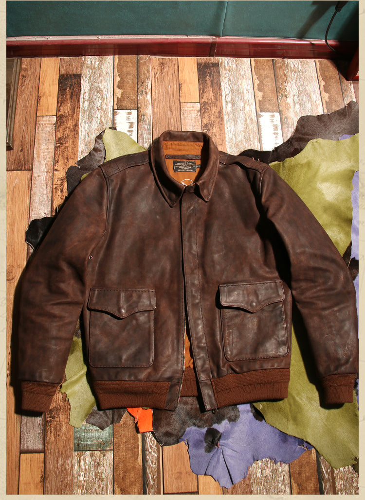 ◇絶妙なヴィンテージ加工◇カウレザー A-2 フライトジャケット◇M~4XL