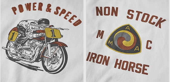 2色展開◆色味、プリントの雰囲気もGOOD◆ヴィンテージ復刻 POWER&SPEEDバイクTシャツ◆S~2XL