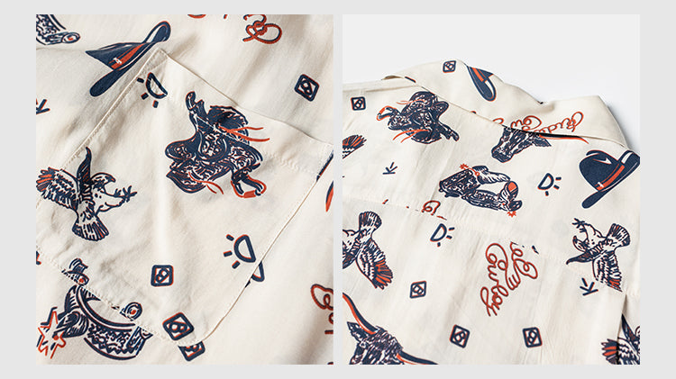 2色展開★レーヨン使いで落ち感GOOD★チェーンステッチ ウエスタンパターン アロハ シャツ★S~2XL