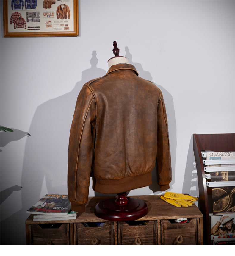 △ウォッシュ&ポリッシュエイジングでがっつりヴィンテージ加工△カウレザー A-2ジャケット△M~4XL