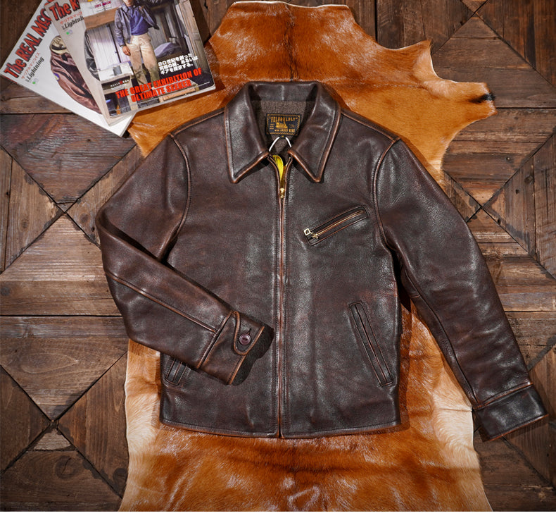 ▲1930’sビンテージ復刻植物タンニン鞣し ホースハイドレザー シングルライダース ジャケット▼M~3XL