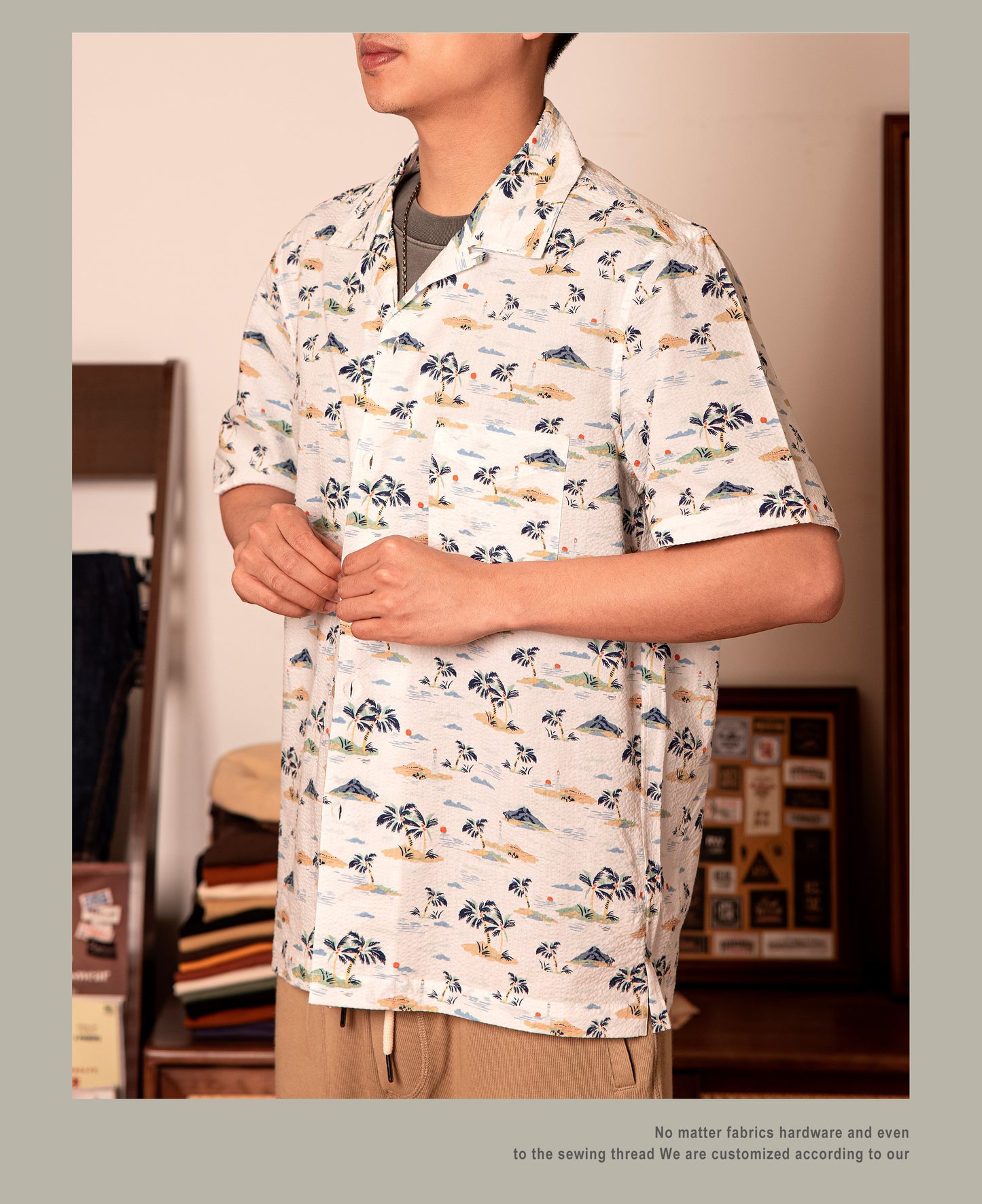 3色展開△コットンシアサッカー地 半袖 アロハシャツ▽S~3XL