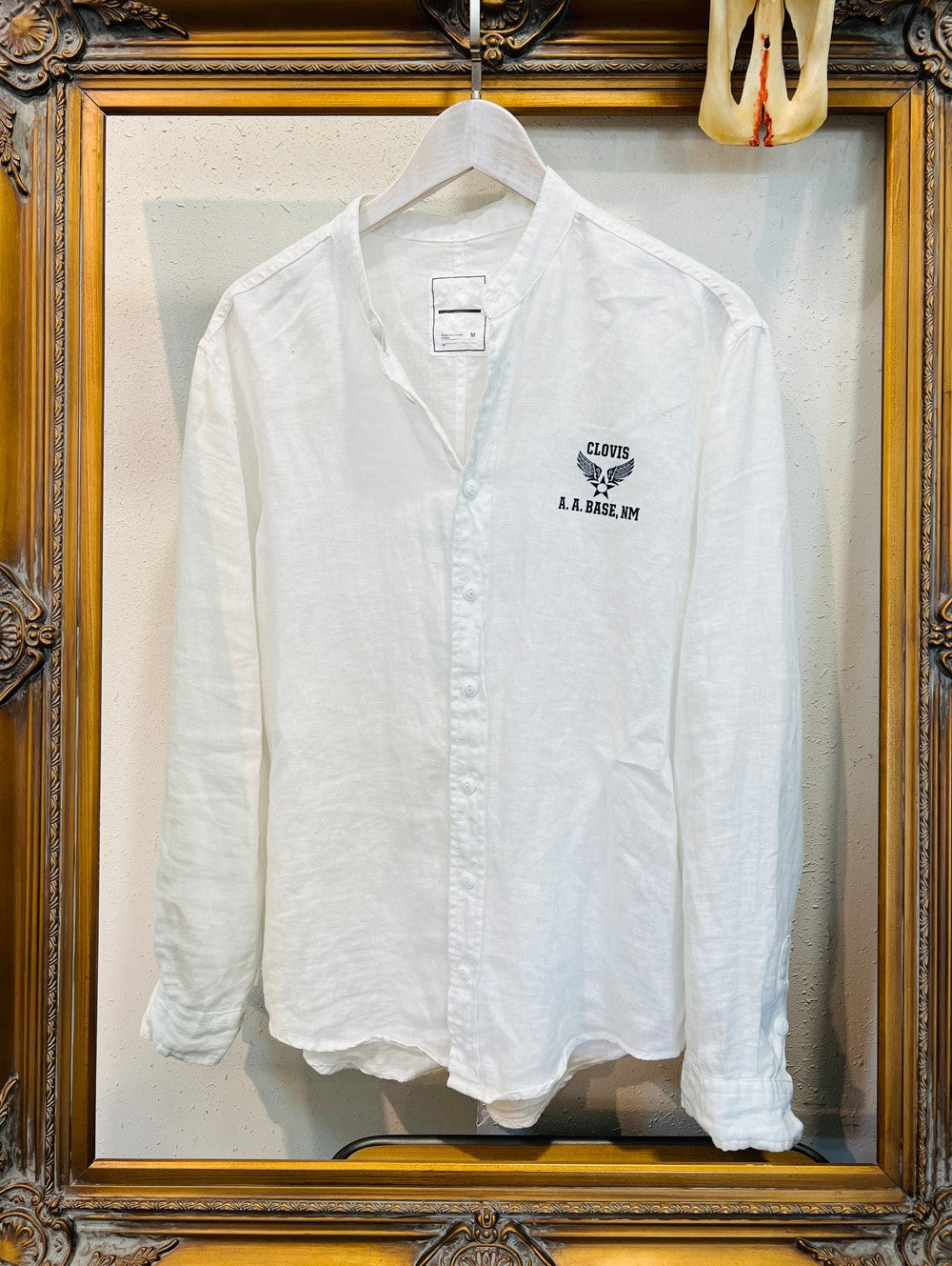 △ミリタリーリネン 空軍プリント バンドカラーシャツ▽M~2XL