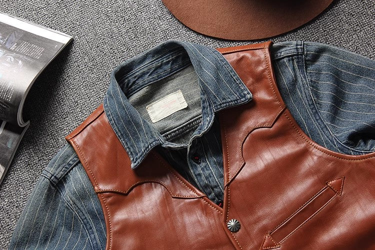4種の表情★レザーウエスタン ベスト★M~6XL