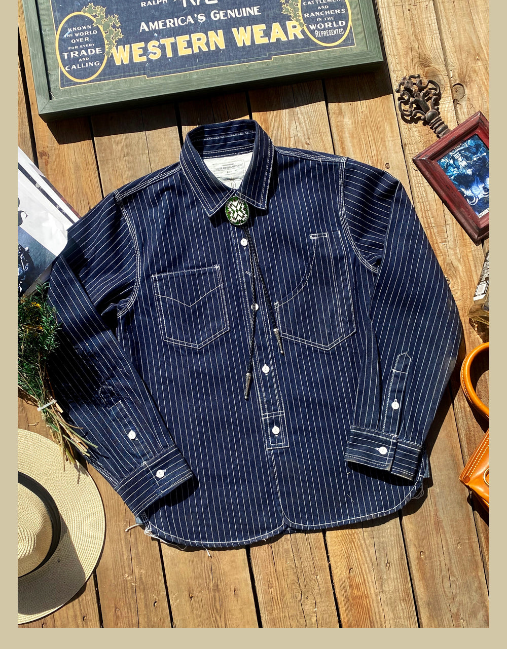 3本針でしっかり△12.5デニムストライプワークシャツ▽S~2XL