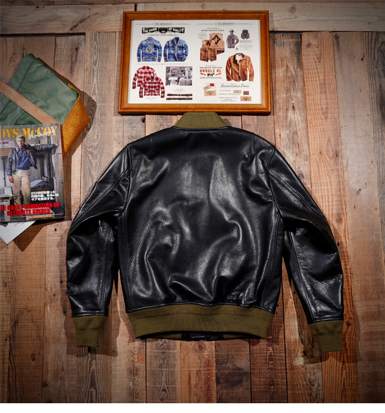ウォッシュ加工 アメリカ産カウレザー使用 MA-1 フライトジャケット S~4XL
