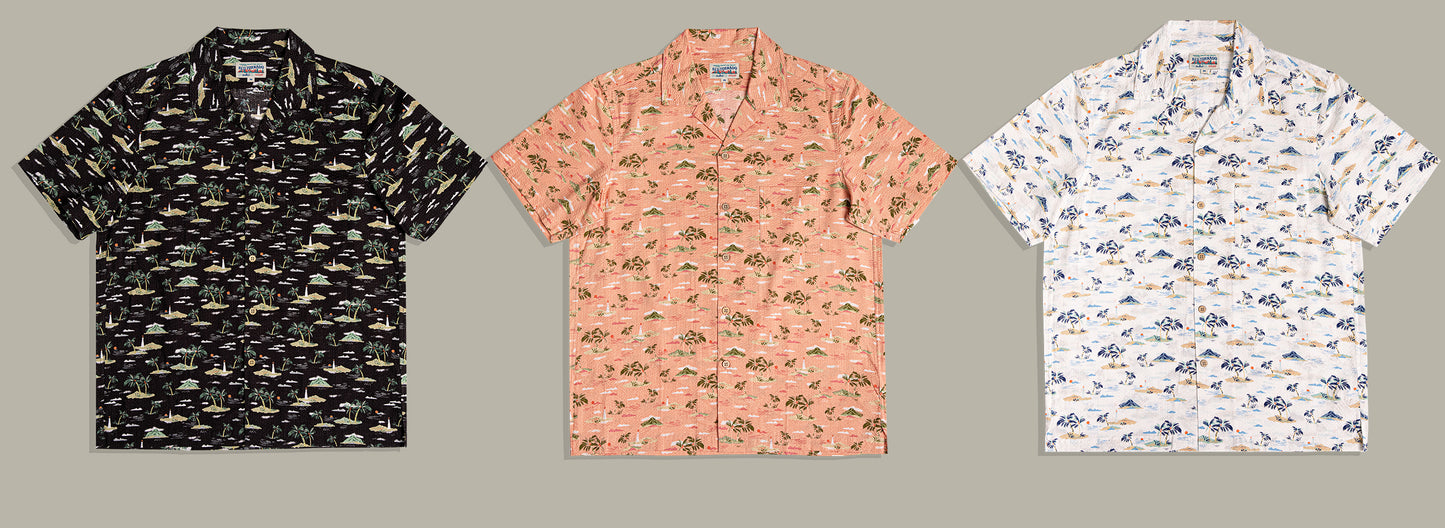 3色展開△コットンシアサッカー地 半袖 アロハシャツ▽S~3XL