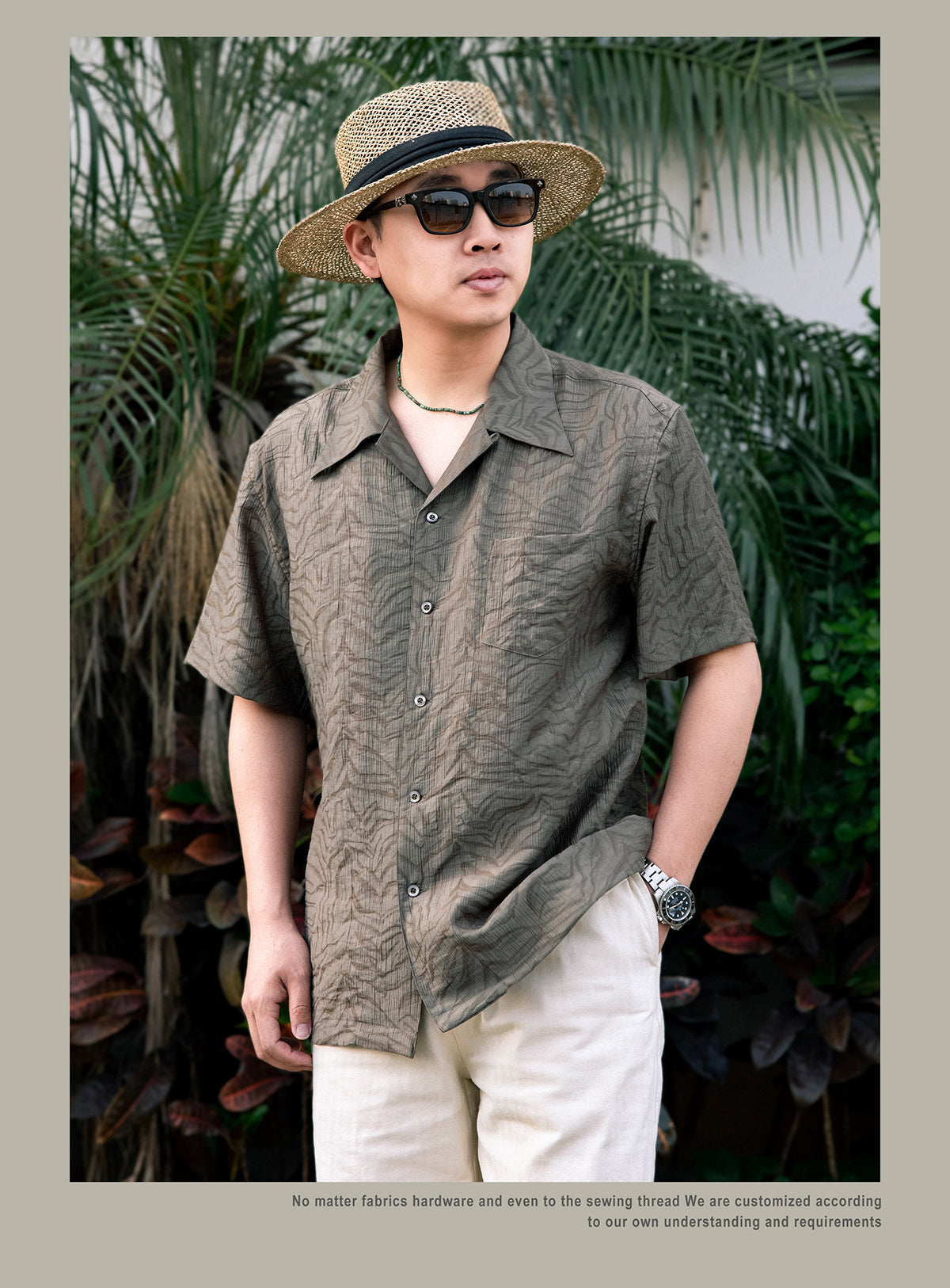 2色展開△ジャガード 半袖 アロハシャツ▽S~3XL