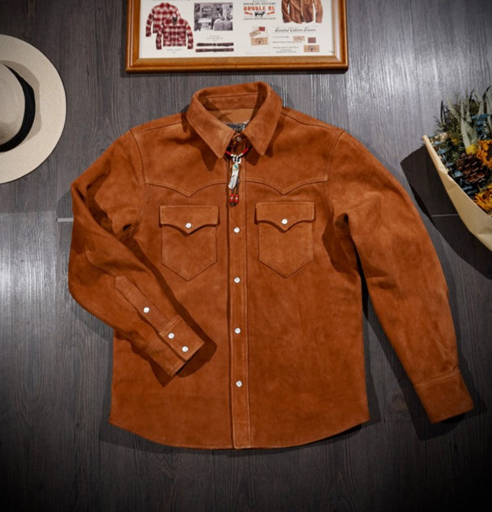 ★シープレザー スウェード ウエスタンシャツ★S~4XL