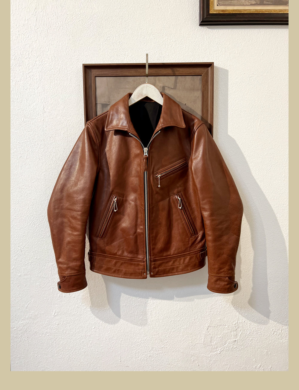 植物タンニン鞣し カウレザー シングルライダース ジャケット S~3XL